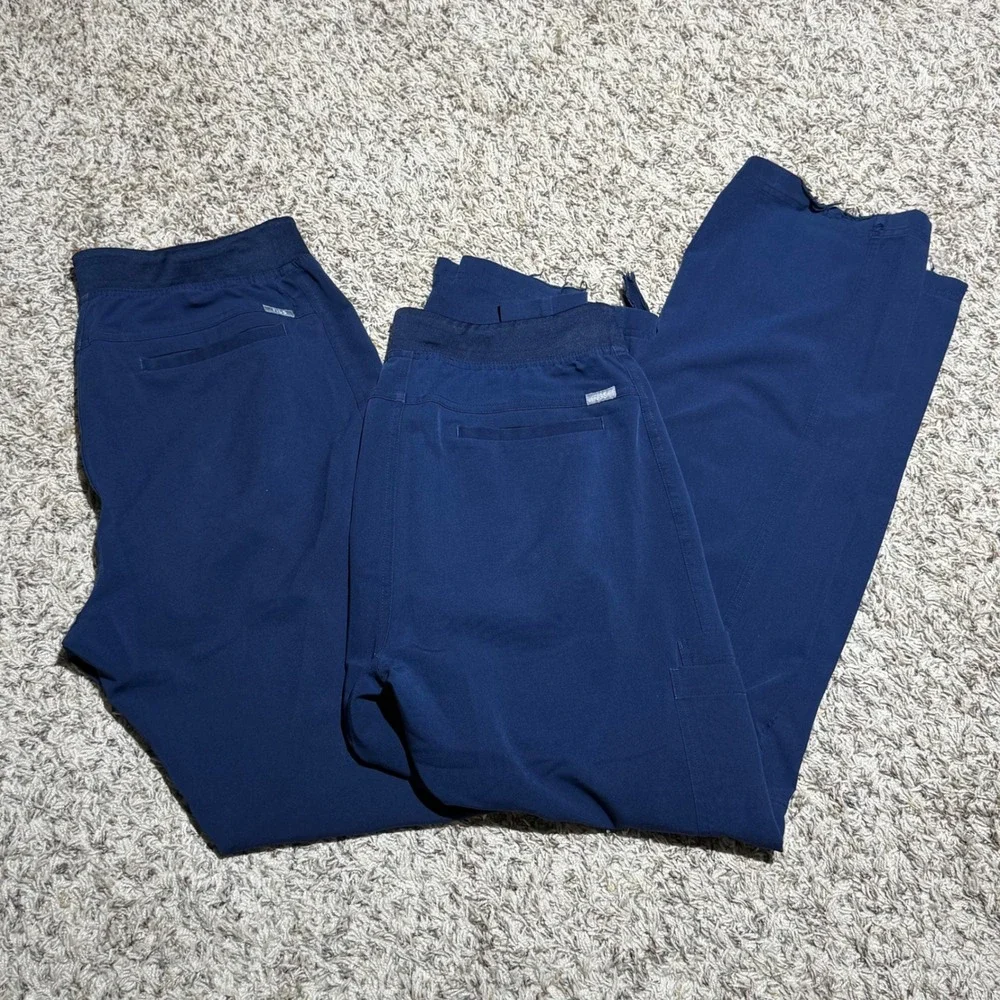 Figs Technical Collection Navy Blue Scrub Pants Mens Large Lot of 2 Frayed Hem